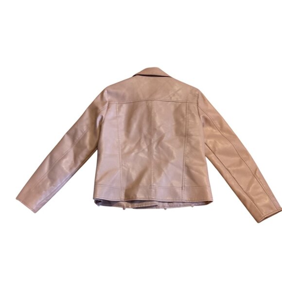 Lily Morgan Moto Jacket Womens Faux Leather M Light Pink Zipper Pockets Belted - Picture 2 of 8